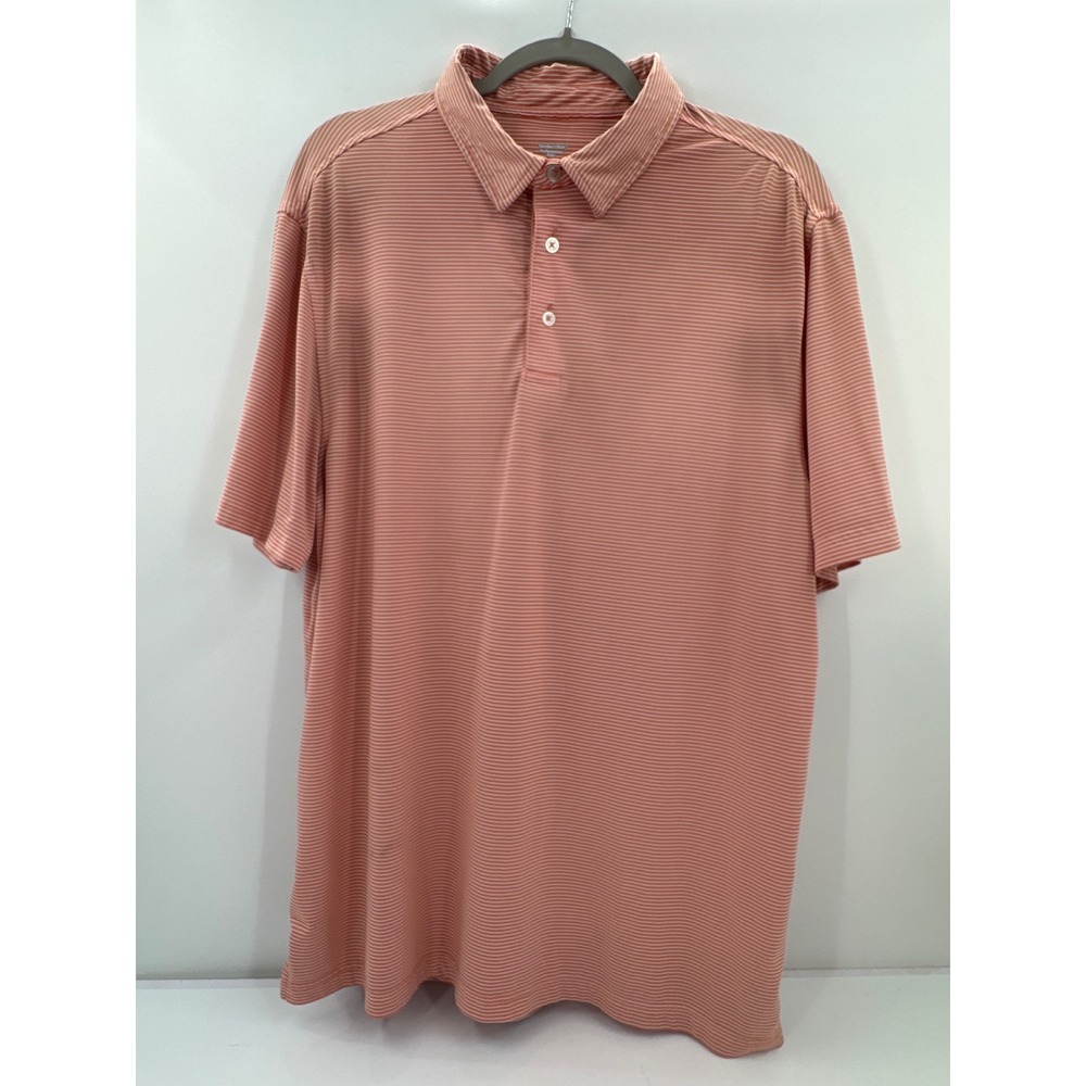 Members Mark Performance Polo Mens‎ Large Orange White Striped Short Sleeve Golf